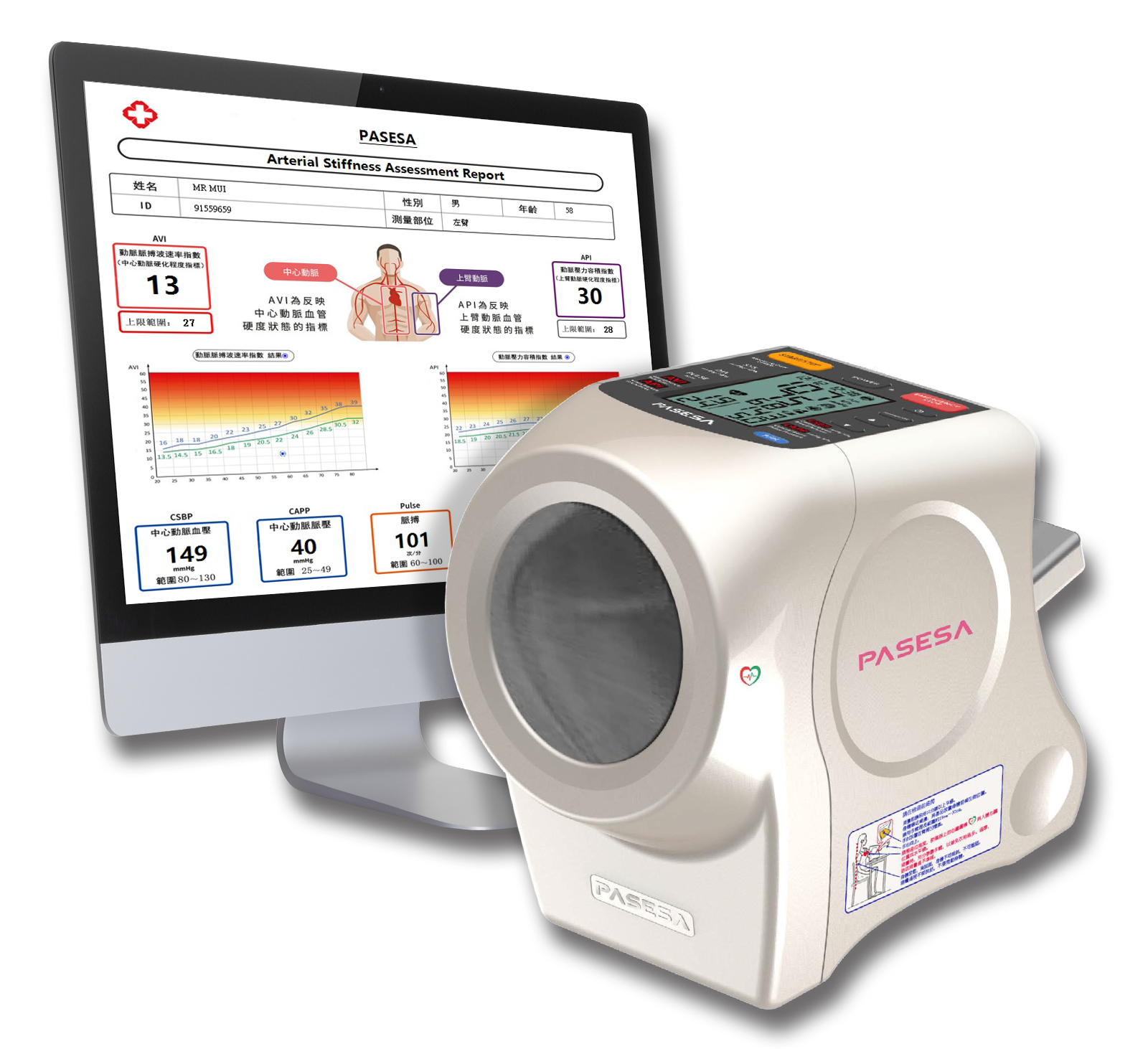 PASESA: The world's only portable cardiovascular measuring instrument, showcasing its compact design and innovative technology.